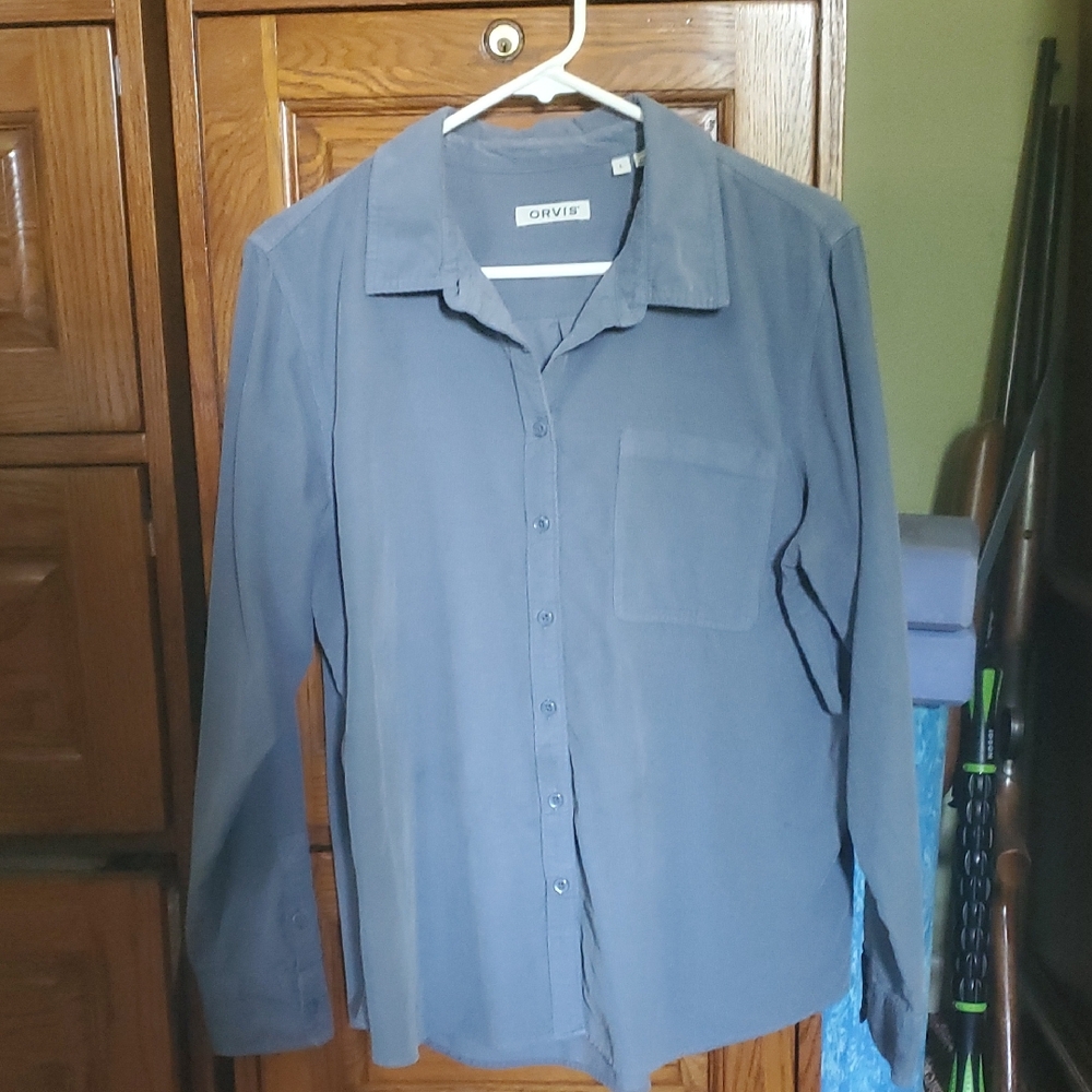 Orvis Women's Slate Blue Long-Sleeve 100% Cotton Corduroy Button-Down Shirt L